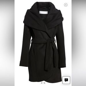 Tahari Black wool wrap coat S